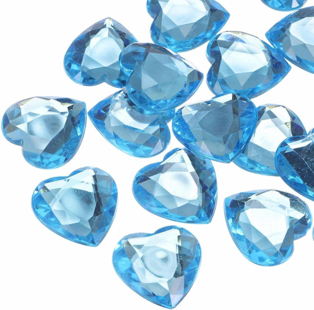 MECCANIXITY 20 Pcs Acrylic Heart Rhinestone, 30mm Flat Back Plastic Gems Jewelry Stickers for Craft Bead Face Painting Costume Jewelry Making Light Blue