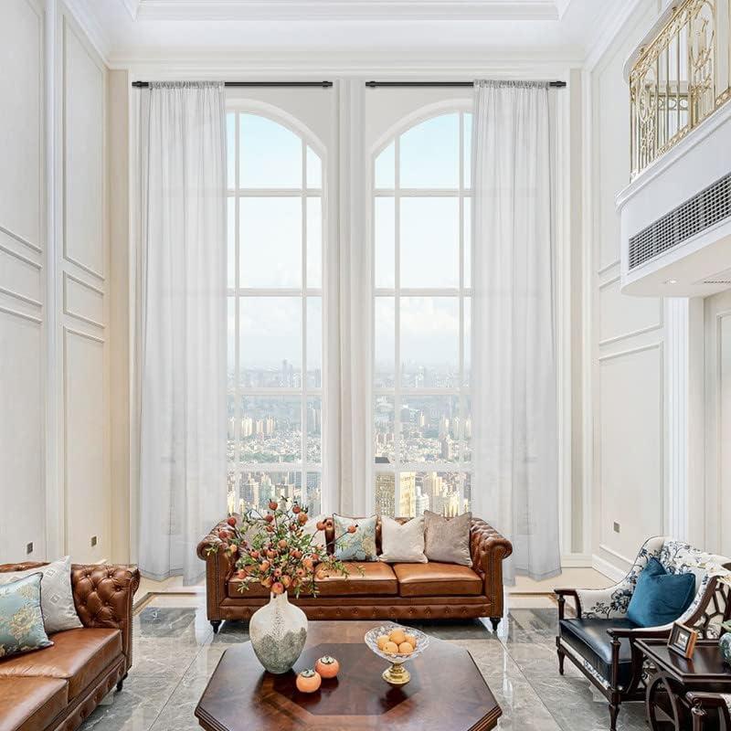 Extra Long Sheer Curtains 144 156 168 192 204 216 240 Inches Length - 2 Story Curtains for High Celling Living Room Long Window Wedding - White Grey Color (1 Panel,White, 52x144)