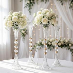 Xuhal 6pcs 24.8" Tall Crystal Acrylic Trumpet Vase for Centerpieces Wedding