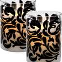 LumaBase Battery Operated LED Glass Candles with Flickering Flame, Black Baroque Swirl - Set of 2