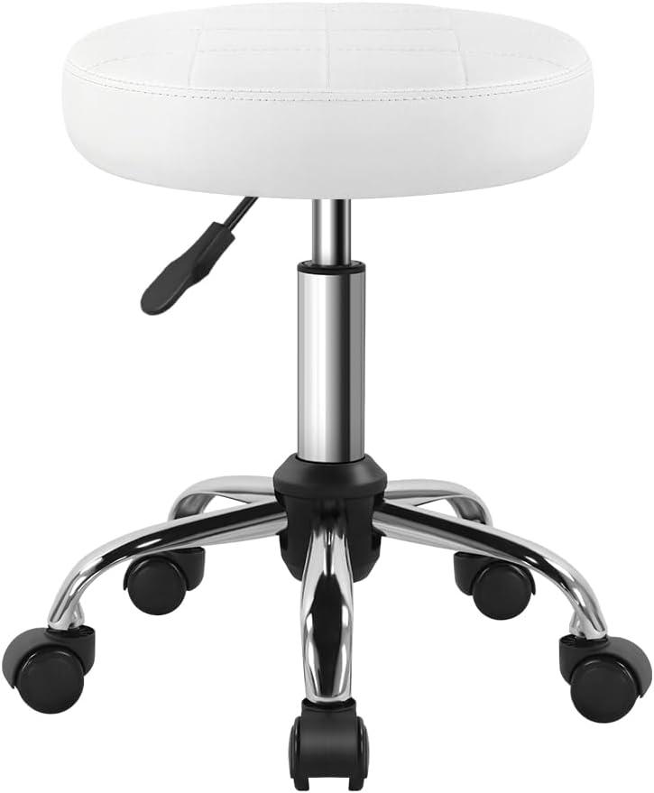 White Classic Swivel Stool with Wheel for Salon Work Home SPA Shop Height-Adjustable and Cost-Effective Rolling Stool Chair Small
