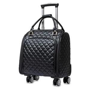 VH&GRED Luxury Carry on Luggage with Wheels Leather Suitcase 16-Inch Lightweight Travel Small Suitcase Diamond Stitching