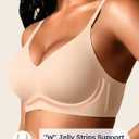Seamless Wireless Jelly Bras for Women - Lightly Padded Bra with Support, No Underwire Comfortable T-Shirt Bralette (Beige, XL)