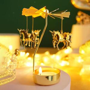 Rotating Candle Holder, Gold Spining Metal Tealight Candle Holder for Christmas, Valentine's Day, Party Table Decor, Wedding (Unicorn)