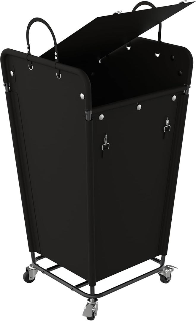 180L Laundry Basket with Wheels, Rolling Clothes Hamper with Privacy Lid & Side Handles, Dirty Clothes Basket with Removable Liner, Steel Frame for Bedroom, Bathroom, Laundry Room Black