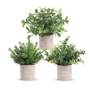 Der Rose 2 Pack Mini Potted Fake Plants Artificial Plastic Eucalyptus Plants Topiaries for Home Office Desk Farmhouse Shelf Room Bathroom Decor (Green)