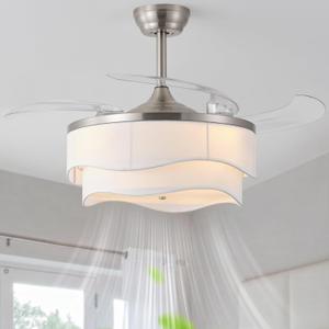 42" Silver Retractable Ceiling Fan with Light, Boho Fandelier Ceiling Fans Remote Control, Caged Chandelier with Fans for Living Room, Bedroom, Dining Room