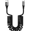 AGVEE 2 Pack 1.5ft Carplay Cable for iPhone 17 16 15, [USB-IF Certified] Coiled USB-A to USB-C Car Play & Android Auto Cord, Fast Charger Charging Data Transfer Cable, Dark Gray