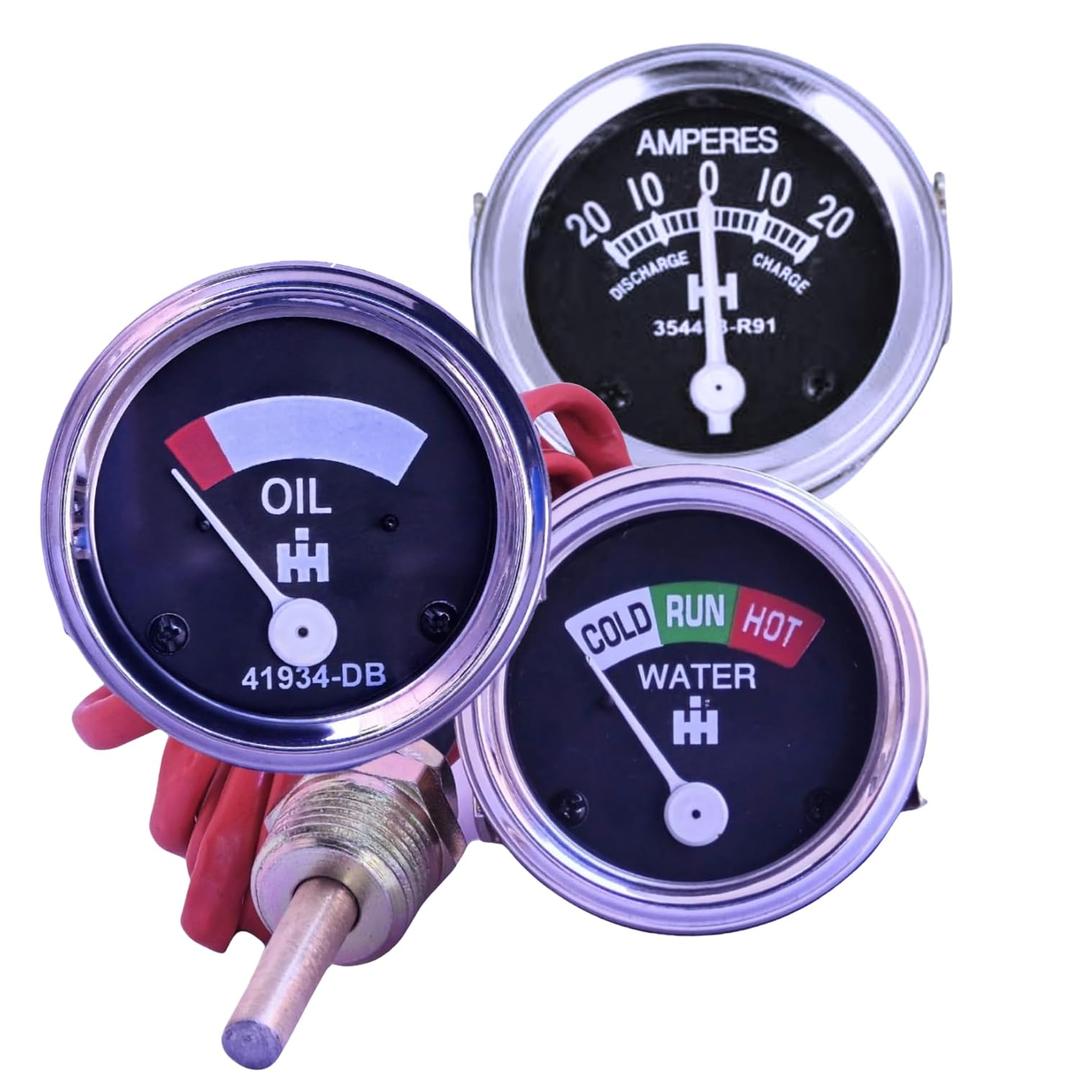2inch 52MM Triple Gauge Kit Oil Pressure, Ammeter & Water Temp Fits Farmall H, M, Super A, 140, Super C, Super M, 300, 560, 400, Cub Tractors | IH Tractor Parts (1947-1954)