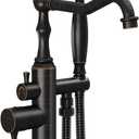Oil Rubbed Bronze Standing Bathtub Faucet Freestanding Tub Filler High Pressure Single Handle Bathtub Filler Floor Mounted Brass Bathroom Stand Tub Faucets with Handheld Shower