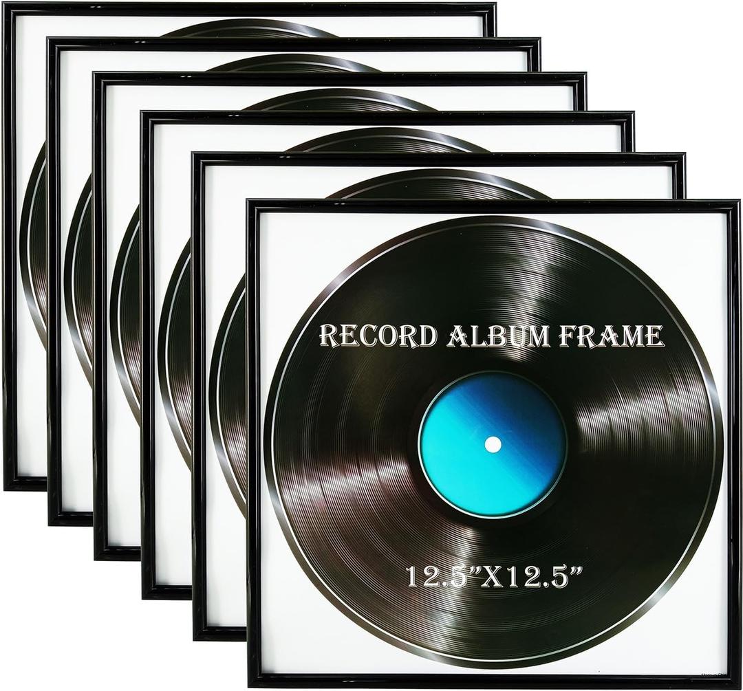 Record Album Frame, 6 Pack, 12.5x12.5 Inch High Glossy Frame, Made to display vinyl LP album covers, Fit the album artwork, set of 6pcs (Black)