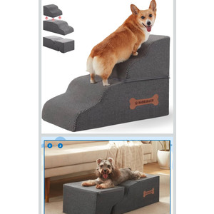 Dog Stairs 4 Steps for Small Dogs and Cats to Get on High Beds, Couch or Car, Pets Can Climb, Sit, Lie Down or Perch to Look Out Windows on The Spliceable Ramp, Provides Support, Grey（19" H）