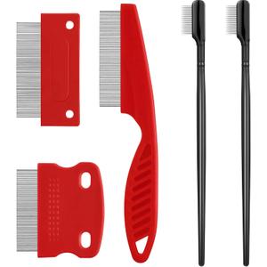 5 Pieces Dog Eye Combs Tear Stain Remover Combs Pet Grooming Comb for Small Dogs Gently Removing Eye Mucus and Crust (Red, Black)