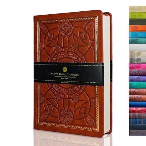VICTORIA'S JOURNALS Vintage Leatherette Journal Hard Cover Lined Old Looking Notebook Travel Diary Brown, 5.7” x 8.1”