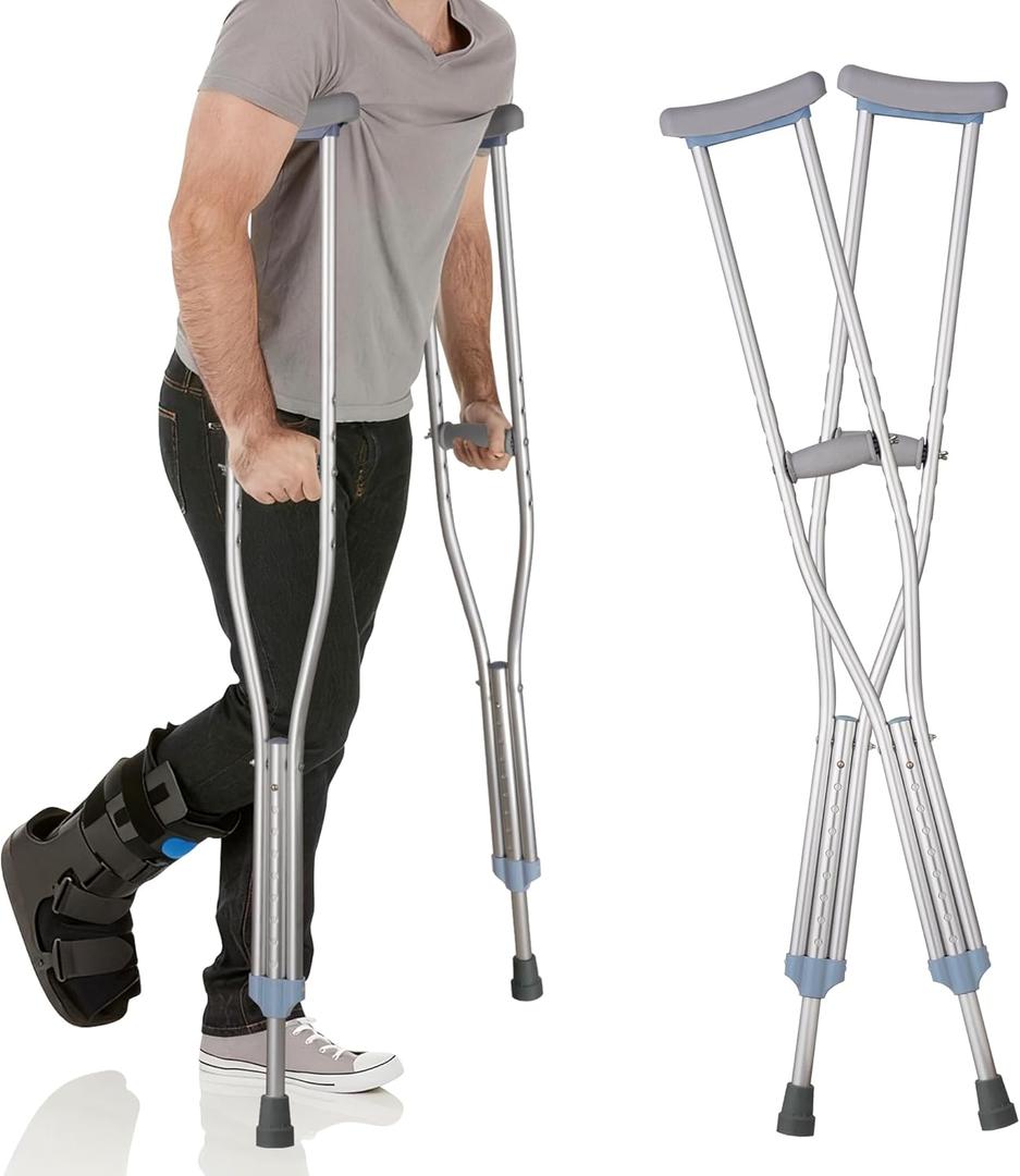 Adjustable Aluminum Crutches for Adults  Pair of Lightweight,Height Adjustable Crutches  Includes Padded Underarm Cushions,Hand Grips & Rubber Tips,Walking Aid for Kids,Adults & Seniors
