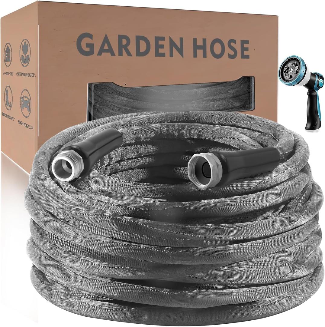 Non-Expanding Garden Hose 100ft  Flexible Water Hose, with 10-Function Spray Nozzle, Lightweight & Durable, Burst-Resistant for Yard, Lawn, Car Wash