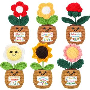 6 Pcs Thank You for Helping Me Grow Gifts End of Year Teacher Gift Mini Positive Sunflower Doll Flowers Crochet with Card for Graduation Birthday from Student