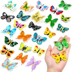 24 PCS Plastic Butterflies Toy, Butterfly Action Figures Art Toys, 24 Styles Colorful Lifelike Interactive Butterfly Decoration for Kindergarten, School Education and Animal Themed Party Decor