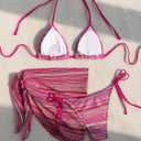 Milumia Women's 3 Piece Boho Bikini Set with Cover Ups Triangle Halter Swimsuits (Pink, L)