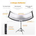 K&F CONCEPT U-Shape Reflector Curved Reflector 180x60cm with 4-in-1 Reflective Fabric, Black/Gold/White/Silver, with 1.9m Stand, with Storage Bag, for Photography Studios