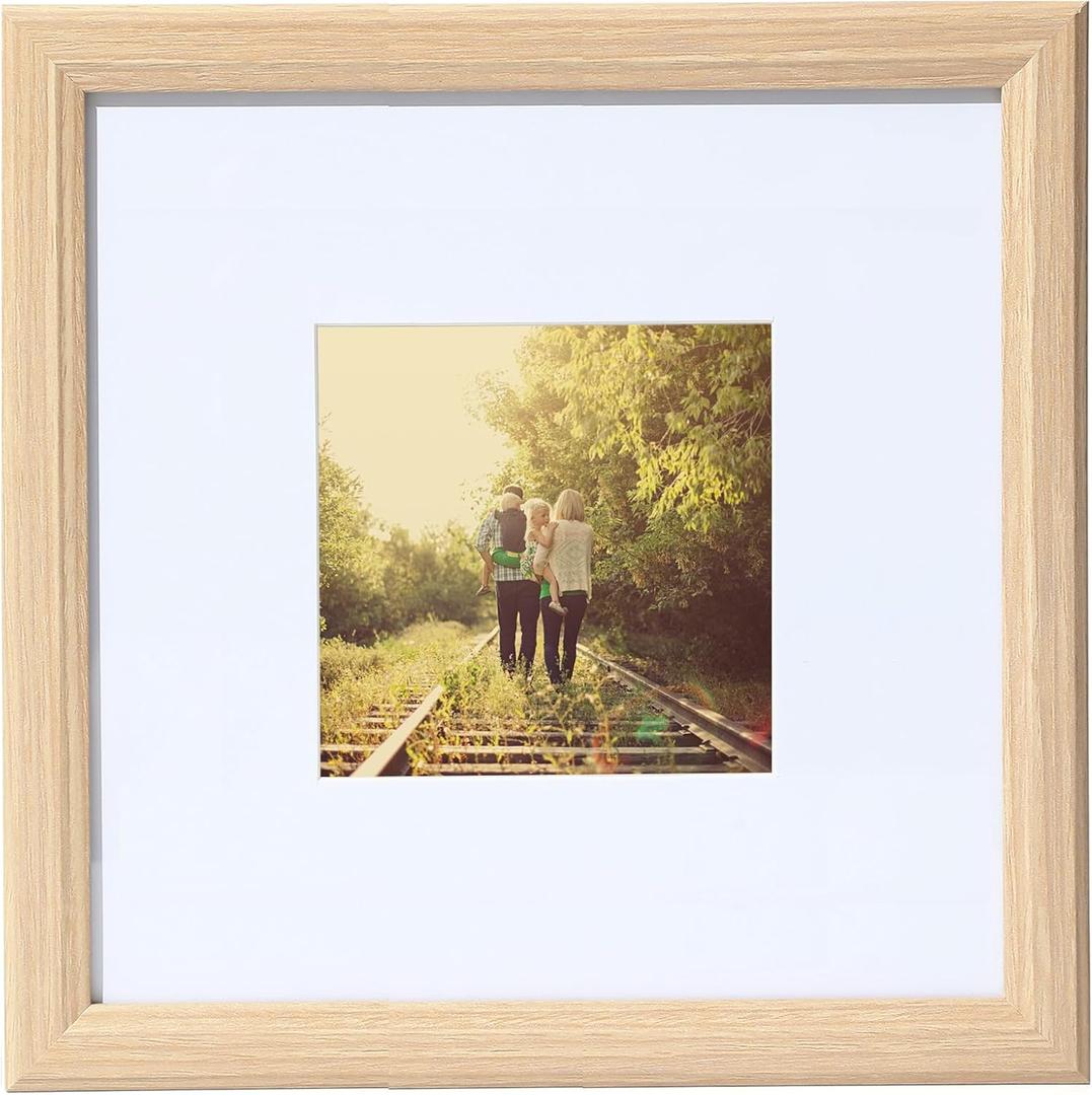 KTKDE 8x8 Picture Frames Natural Woodgrain with Removable Mat for 4x4 Photo,Modern Style Wood Composite Frame Rustic Photo Frame Set with Real Glass for Wall Mount & Table Top Display
