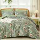 Luxudecor King Floral Comforter Set 7 Pieces,Sage Green Floral Comforter with Sheet Set,Flowers Leaves Pattern Bed in a Bag,Soft Microfiber Bed Set 104"x90"