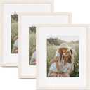 16x20 Picture Frame with Mat for 11x14 Set of 3, Rustic White Wood Grain 16x20 Frames for Wall Mounting (3 Pack, White)