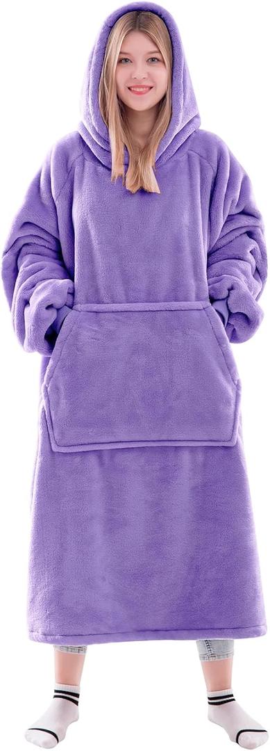 Waitu Wearable Blanket Sweatshirt Gifts for Women and Men, Super Warm and Cozy Blanket Hoodie, Thick Flannel Blanket with Sleeves and Giant Pocket - Purple (Adult)