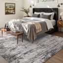 Area Rugs 8x10 Black/Gray Washable Rug for Living Room, Dining Room, Bedroom, Large Carpets, Non Slip & Non-Shedding Low Pile Vintage Print Rug for Home Office Decor