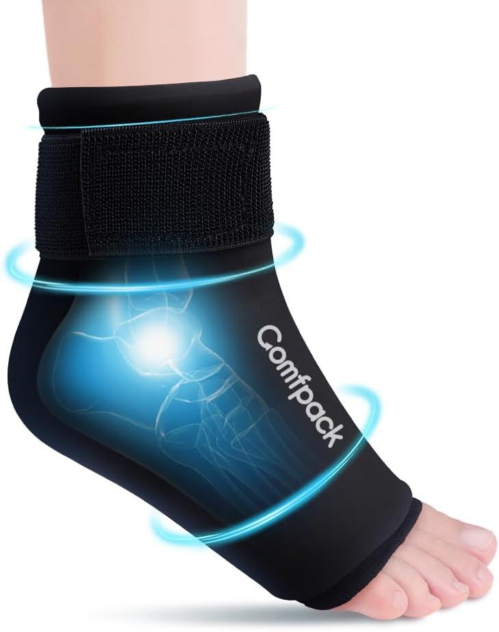 Ankle Ice Pack Wrap for Swelling, Foot Ice Pack Wrap for Injuries Reusable, Hot Cold Therapy Ice Sock for Plantar Fasciitis Relief, Achilles Tendonitis, Sprain, Surgery, Heel Pain, Black