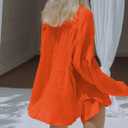 VamJump Women's 2 Piece Outfits Casual Long Sleeve Button Down Shirt and Shorts Tracksuit Matching Sets (Orange, M)