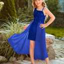 GRACE KARIN Girls Sequin Dress One Sleeve Formal Pageant Prom Party Special Occasion Dresses Size 5-14 (Blue, L)
