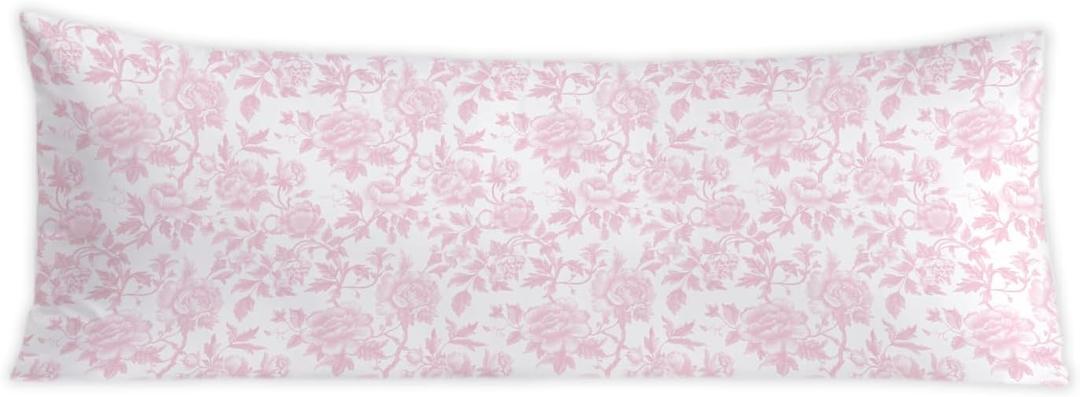 Pink Chinoiserie Floral 20x54 Body Pillow Cover, Grandmillennial Home Decor, Chinoiserie Decor, Vintage Pink and White Flower Decorative Long Body Pillow Cases for Bed Couch