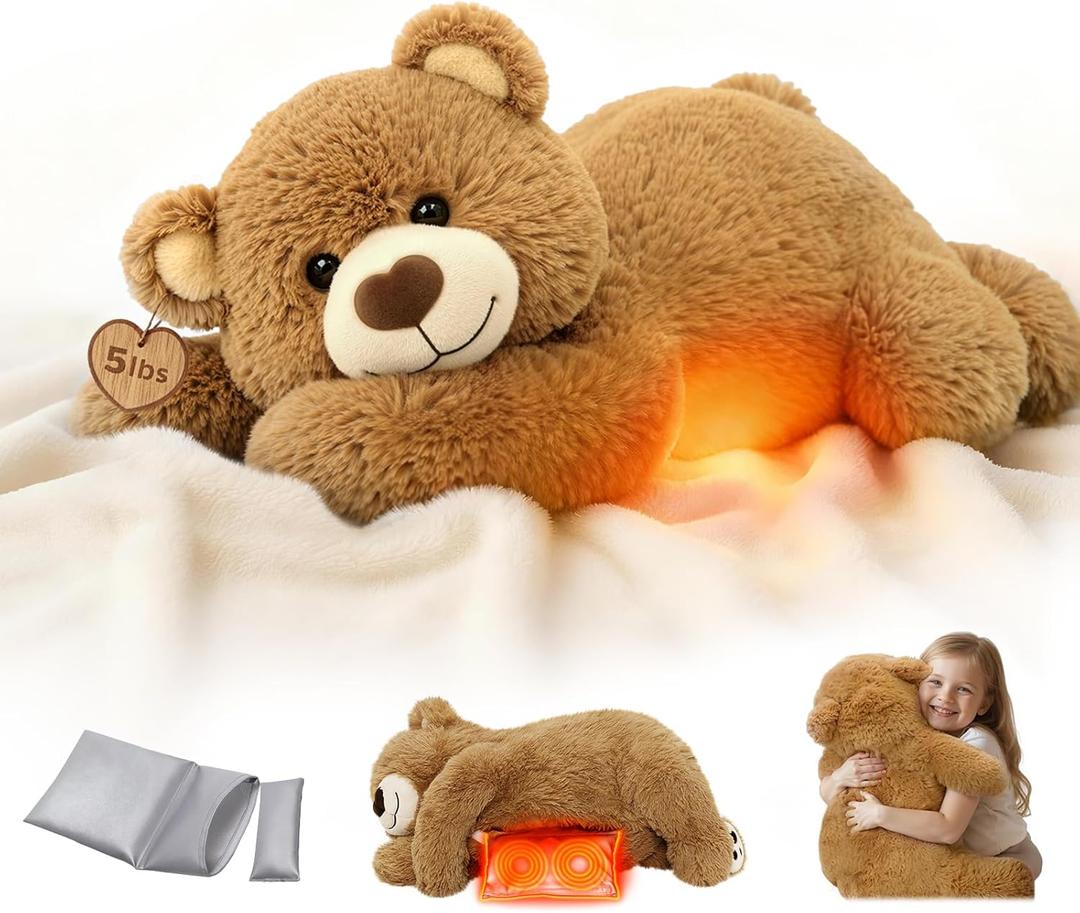 Mewaii Weighted Stuffed Animals with Microwavable Heating Pad - 5 lbs Adjustable, Heatable &Coolable Brown Bear Stuffed Animal for Hug, Removable Inner Pad, 23 Inch Perfect Plush Gift for Kids