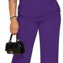 PINSV Women's 2 Piece Outfits Sweatsuit Lapel Half Zip Sweatshirts Wide Leg Pants Set Tracksuit, Purple, L