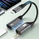 iPhone Headphone and Charger Adapter 2-in-1 Magnetic Lightning to 3.5mm AUX Audio + Lightning Charger Dongle Splitter for iPhone 14/13/12/11 Pro Max/Pro/Plus/Mini/XR/XS/8/7/6 Plus (Grey)