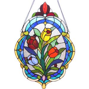 Chloe Lighting 15.5x22.5 Kelda Tiffany-Glass Tulip Window Panel