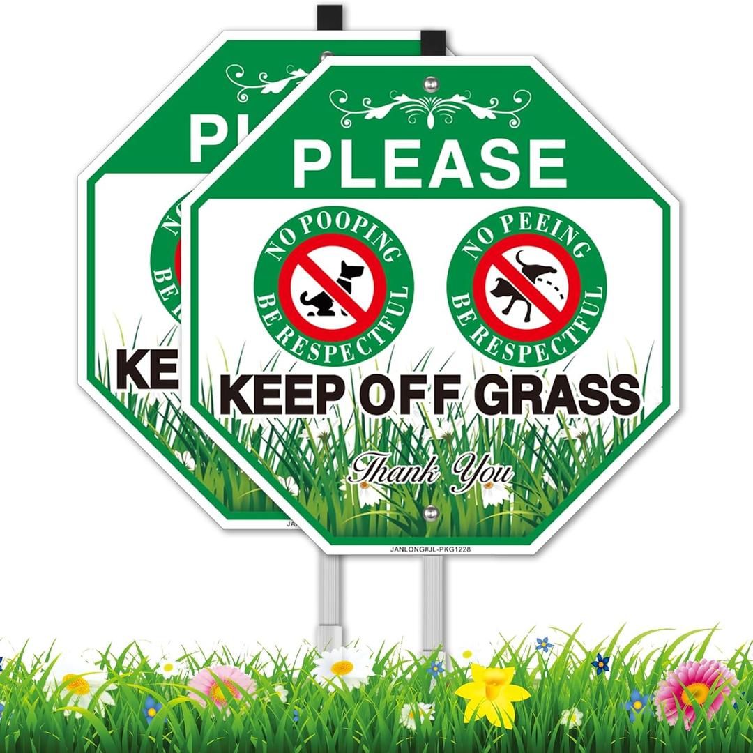 2 Pack No Dog Poop or Pee Signs for Yard, 10"W x 28"H All Aluminum Keep Off Grass Sign with Stake, Please Be Respectful Stop Dogs from Pooping Peeing On Lawn, Stay Dogs Off Lawn Sign, UV Protected