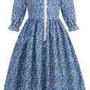 Aoiviss Girls Pioneer Costume Floral Colonial Prairie Dress for Little Kids with Apron and Bonnet (Blue), Size 5