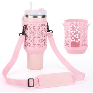 Metal Cup Holder with Strap for Stanley Cup 40 oz, Water Bottle Carrier Bag for Stanley Cup AccessoriesSports Water Bottle Accessories(Pink)