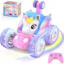 Unicorn Remote Control Car for Girls 3 4 5 6 7 8 Years Old, Birthday Gift | Pink Monster Truck with Colourful Light 360°Flip RC Stunt Car Rechargeable Kids Toy Present Juguete Carros Regalo Para Niñas