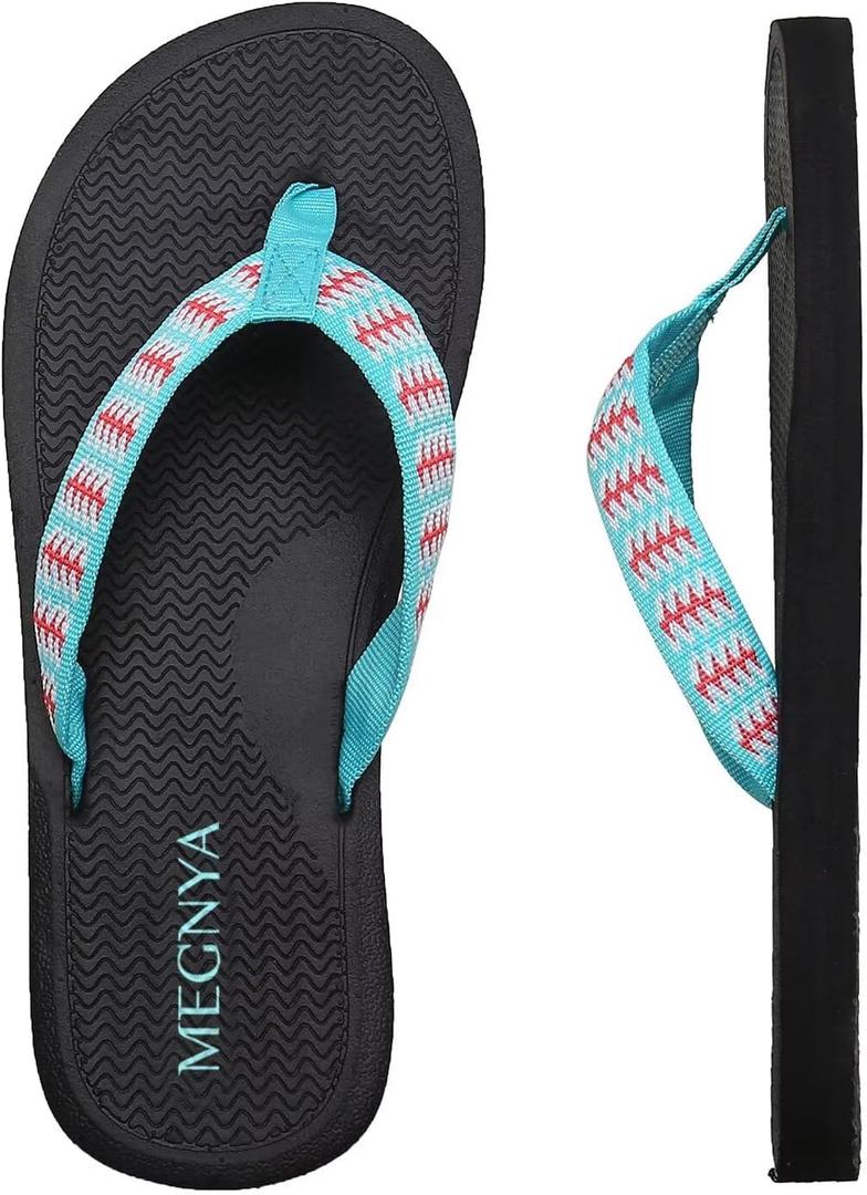 MEGNYA Womens Flip Flops/Sandals/Summer Beach Slippers (7, W4-mint-black)