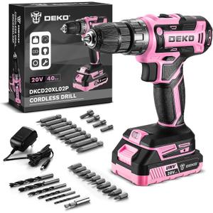 Power Drill Cordless: DEKOPRO Pink Cordless Drill 20V Electric Power Drill Set Tool for Women Drills with Battery and Charger 20 Volt Drills Driver Kit