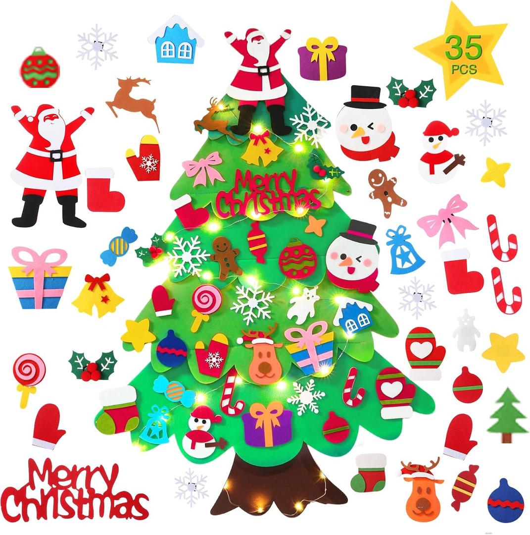 TOBEHIGHER Felt Christmas Tree - 3.4 FT Toddler Christmas Tree for Kids with 35 Ornaments, DIY Xmas Gifts for Kids, Wall Hanging Christmas Decorations, Wall Tree