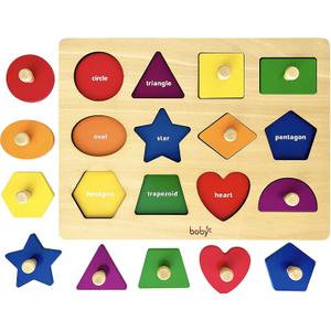 Dailyfunn Montessori Toy Shape Peg Puzzles Baby Puzzle 12-18-24 Months with Knob for Infant-Toddlers 1-3