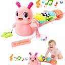 Baby Toys 0-6 Months, Washable Baby Musical Caterpillar Toys with 10 Kid's Songs,Rattles,BabyTeething Toys,Suitable for 0-6, 6-12 Months Infant Tummy Time Toy,Newborn Baby Boy&Gril Gifts (Pink)
