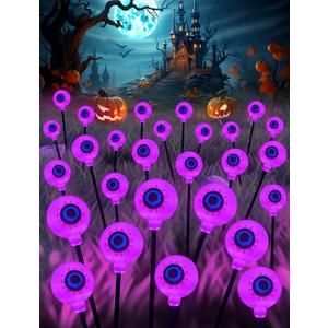 KerKoor Solar Halloween Lights Outdoor Decorations - 4 Pack 32 LED Solar Eyeball Lights for Yard, Scary Eyeballs Halloween Light for Outside, Pathway, Walkway, Landscape, Garden, Party Decor (Purple)