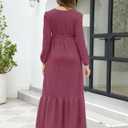 AISWI Women's Maternity Maxi Dress with Belt Long Sleeve Crew Neck Pregnancy Dresses with Pockets Baby Shower Photoshoot (L)