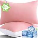 Cooling Bed Pillows King Size Set of 2, Cool for Hot Sleepers, Soft Gusseted Hotel Down Alternative Pillow 2 Pack for Side Back Stomach Sleeper, Supportive, Pain Relief, ICY Pink, 20" x 34"