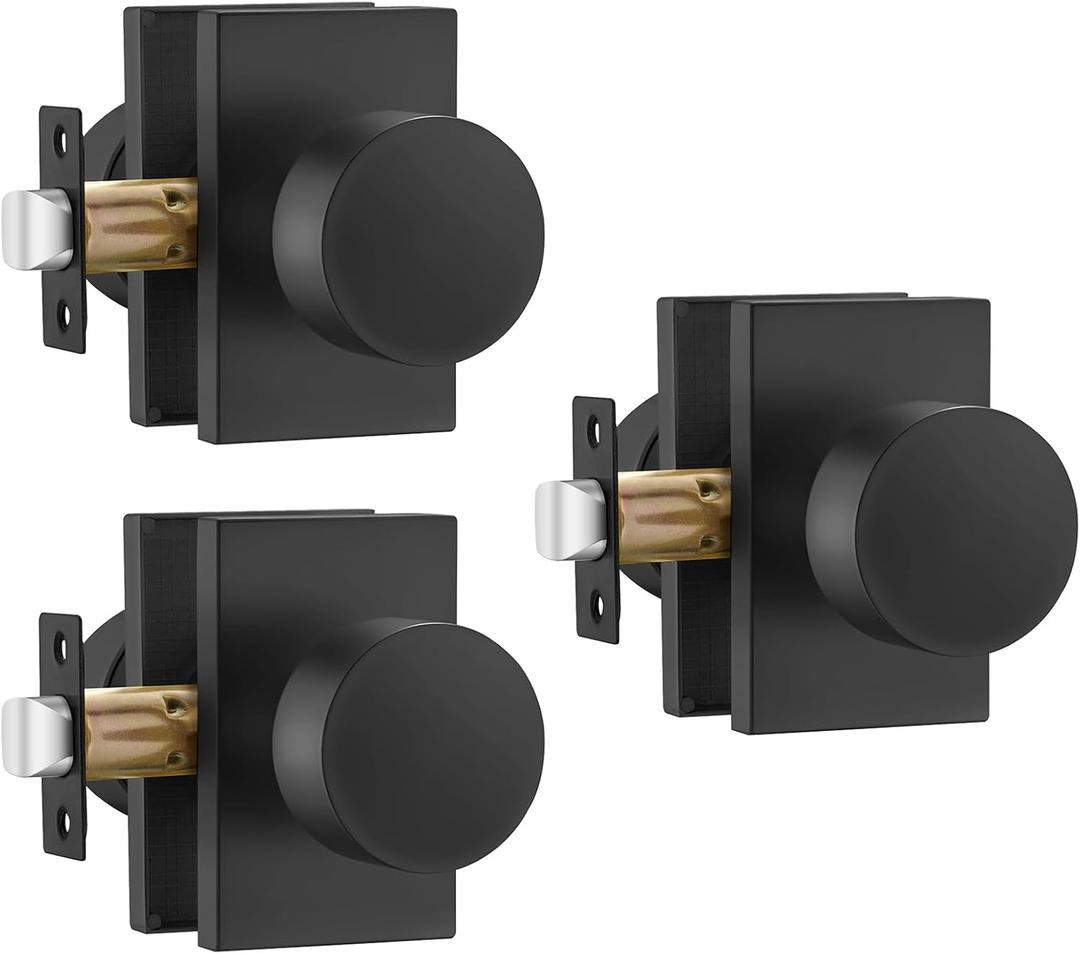 Goldenwarm Black Door Knobs Passage, Zinc Alloy Matte Black Passage Door Knob, Heavy Duty Modern Hall and Closet Door Knobs, Hallway (3 Pack)